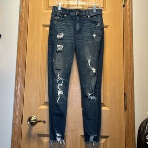 Express Stretch Plus Denim Perfect ankle high rise ripped skinny jeans